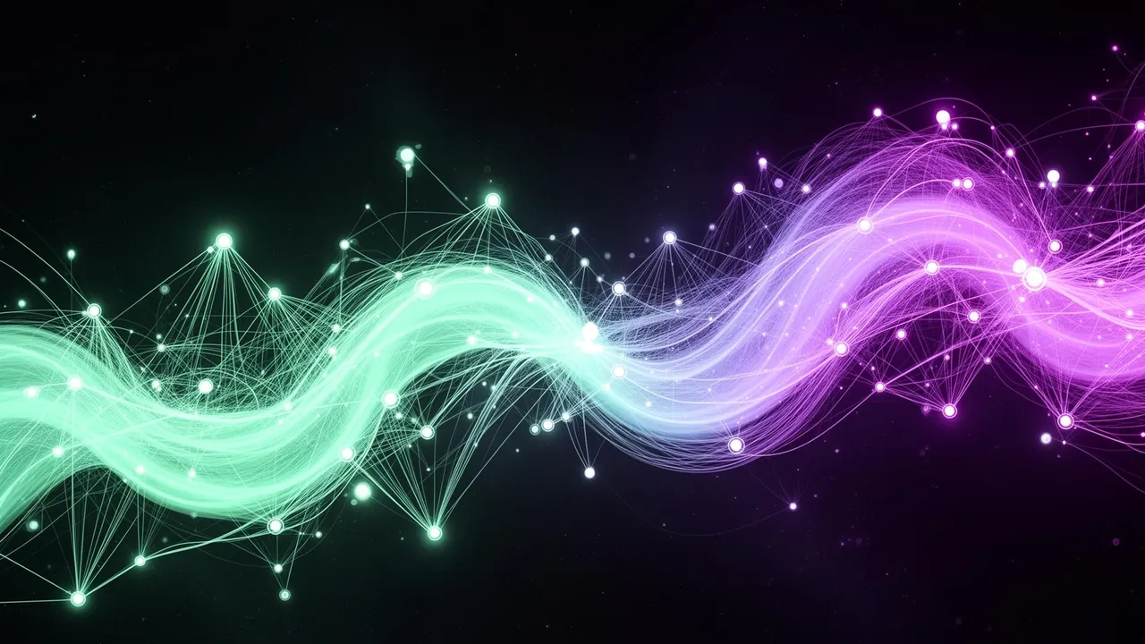 Neural network of glowing aurora nodes representing collaborating AI experts